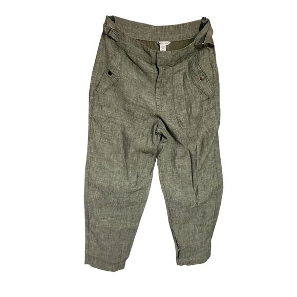 Athleta Voyager Pants Womens 10 Cropped 100% Linen Aspen Olive Green Indie - Picture 1 of 5